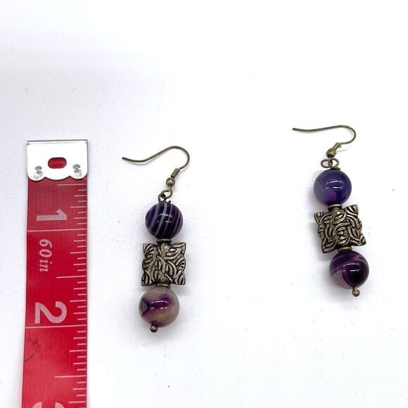 Amethyst Dangle Earrings With Silver Tone Accent - Picture 3 of 3